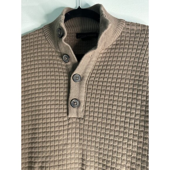 Men’s M Cable Knit Sweater Light Brown Button Neck Pullover Classic Fall Layer - Picture 2 of 6
